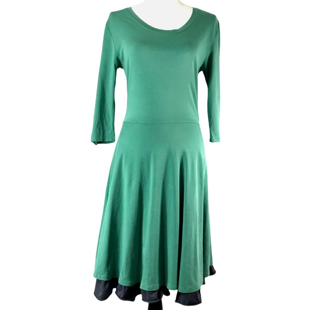 Matilda Jane Dress Womens Small Green Fit Flare Gray Ruffle Hem Comfy